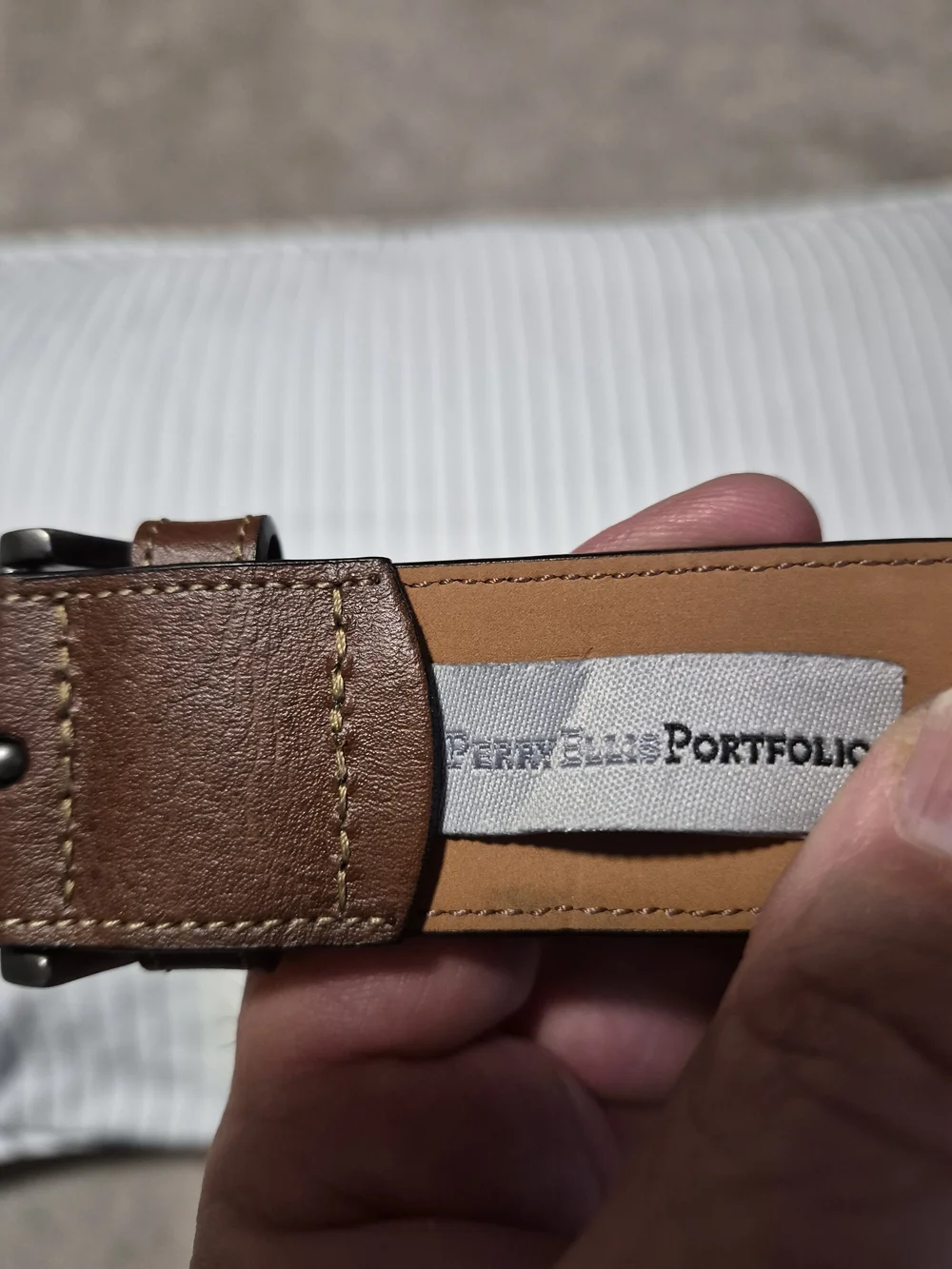 Perry Ellis Brown Leather Belt with Brush NickelBuckle Genuine‎ Cowhide Size 34